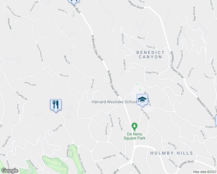 map of restaurants, bars, coffee shops, grocery stores, and more near 827 North Beverly Glen Boulevard in Los Angeles