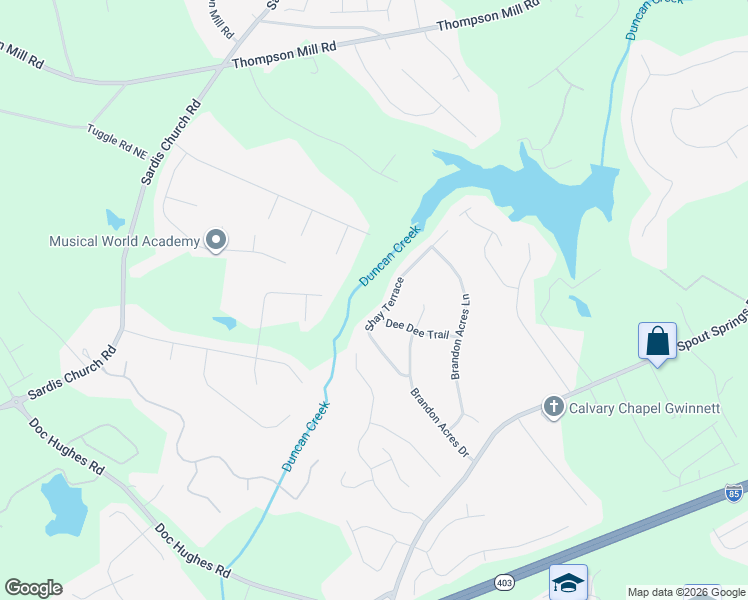 map of restaurants, bars, coffee shops, grocery stores, and more near 2988 Sardis Mill Trail in Buford