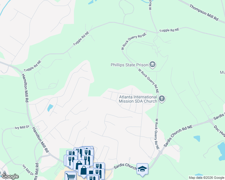 map of restaurants, bars, coffee shops, grocery stores, and more near 2701 River Cane Way in Buford
