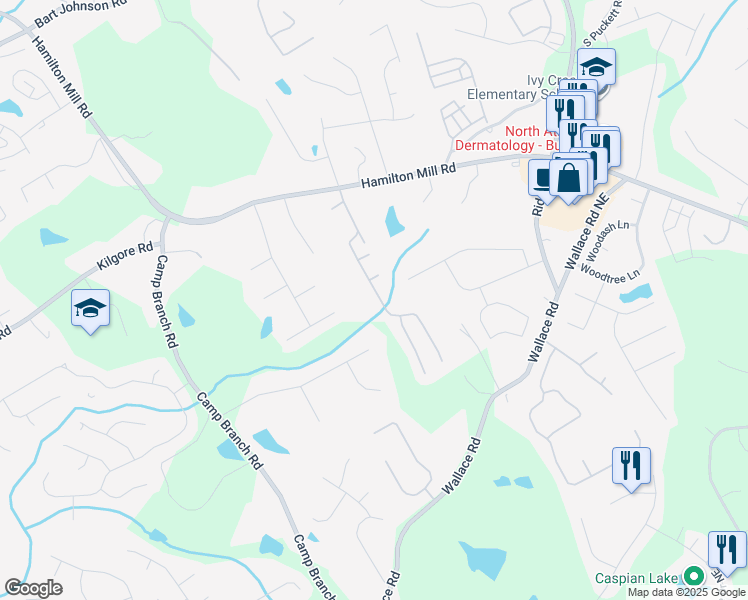 map of restaurants, bars, coffee shops, grocery stores, and more near 3460 Micklers Way in Buford