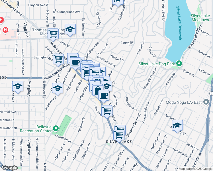map of restaurants, bars, coffee shops, grocery stores, and more near 1546 Golden Gate Avenue in Los Angeles