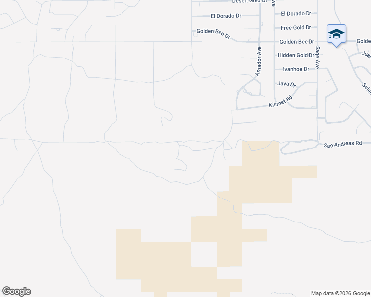 map of restaurants, bars, coffee shops, grocery stores, and more near San Andreas Road in Yucca Valley