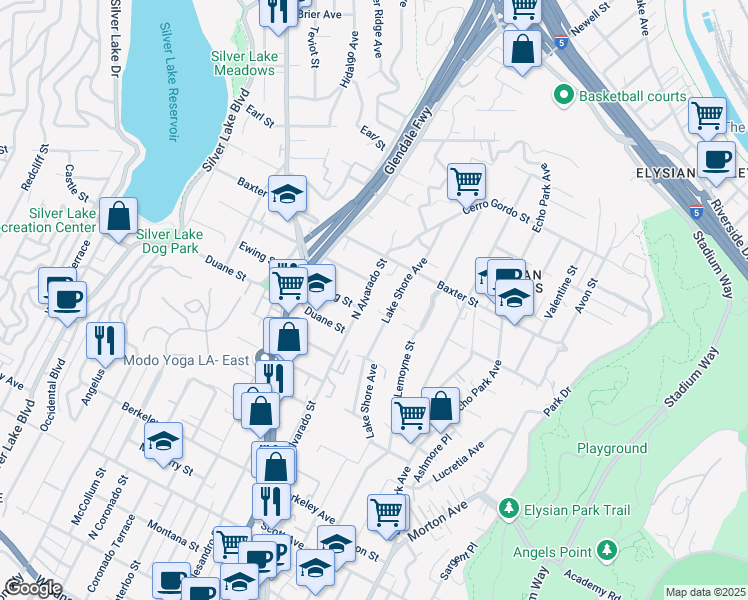map of restaurants, bars, coffee shops, grocery stores, and more near 2022 North Alvarado Street in Los Angeles