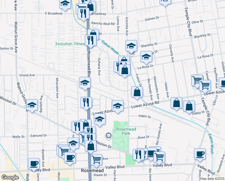 map of restaurants, bars, coffee shops, grocery stores, and more near 4956 Sereno Drive in Temple City