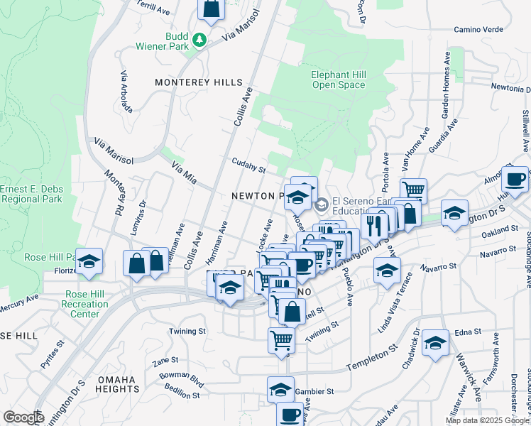map of restaurants, bars, coffee shops, grocery stores, and more near 3813 Locke Avenue in Los Angeles