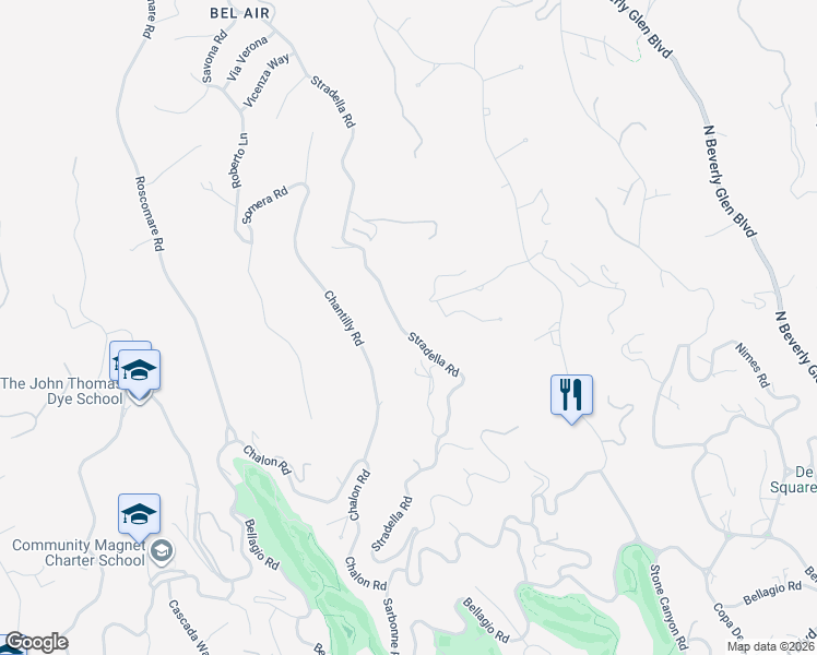 map of restaurants, bars, coffee shops, grocery stores, and more near 1043 Stradella Road in Los Angeles