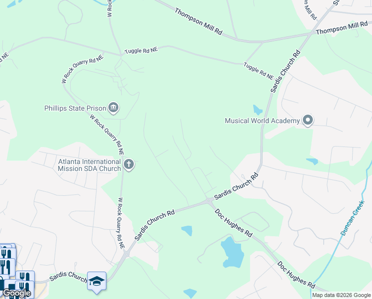 map of restaurants, bars, coffee shops, grocery stores, and more near 2768 Suttonwood Way Northeast in Buford