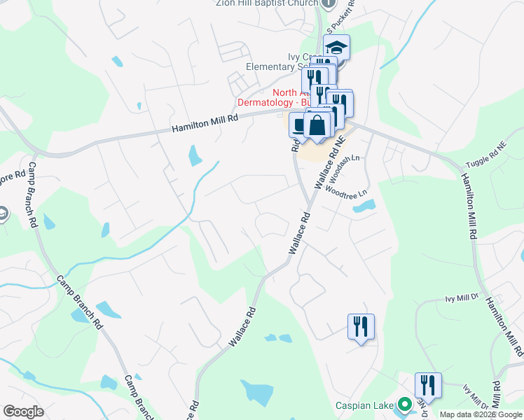 map of restaurants, bars, coffee shops, grocery stores, and more near 3148 Sag Harbor Court Northeast in Buford