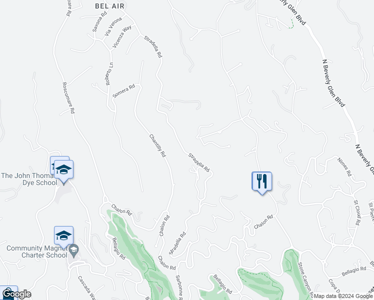 map of restaurants, bars, coffee shops, grocery stores, and more near 1016 Stradella Road in Los Angeles