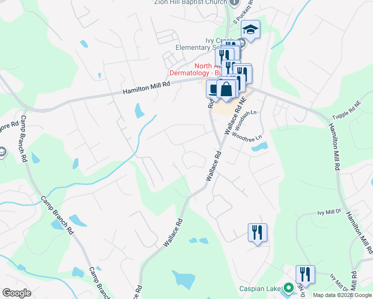 map of restaurants, bars, coffee shops, grocery stores, and more near 3148 Sag Harbor Court Northeast in Buford