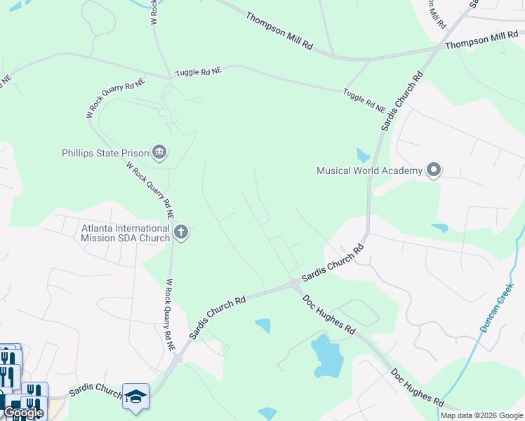map of restaurants, bars, coffee shops, grocery stores, and more near 2768 Suttonwood Way Northeast in Buford