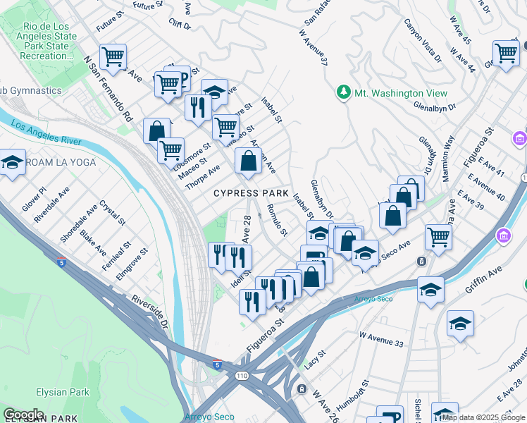 map of restaurants, bars, coffee shops, grocery stores, and more near 665 Cypress Avenue in Los Angeles