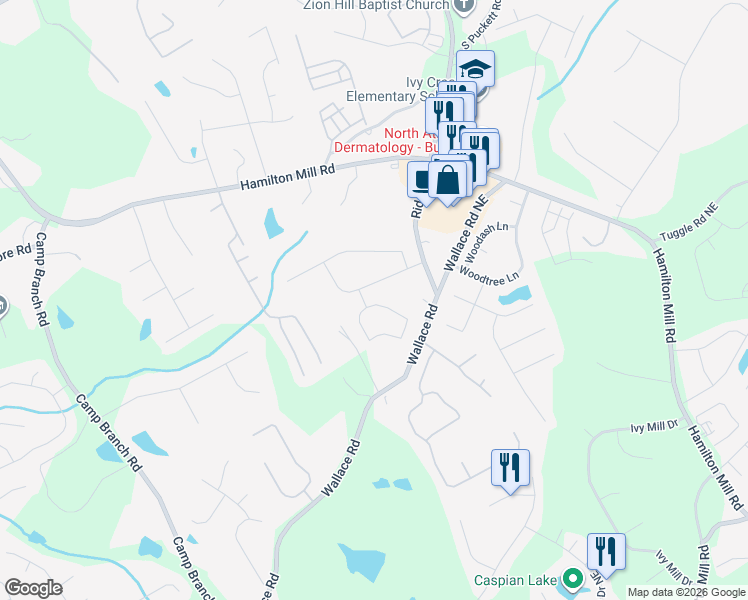 map of restaurants, bars, coffee shops, grocery stores, and more near 3158 Sag Harbor Court Northeast in Buford