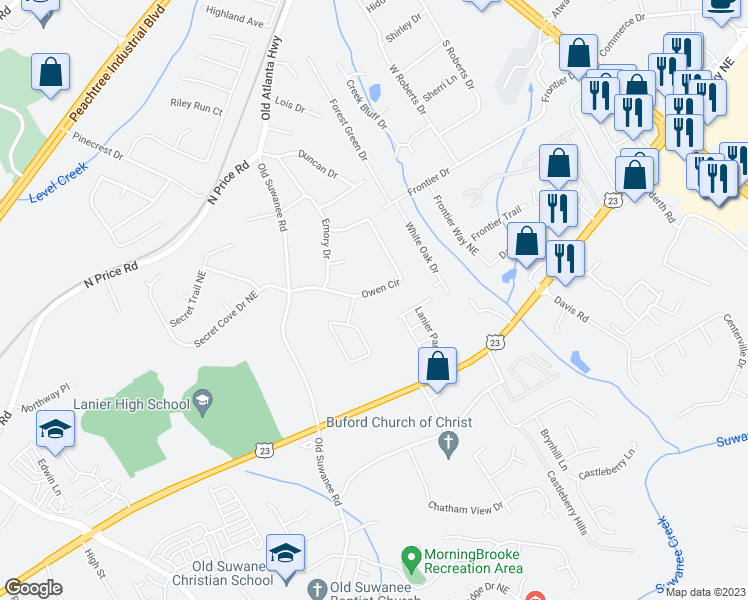 map of restaurants, bars, coffee shops, grocery stores, and more near 1151 Owen Circle in Sugar Hill