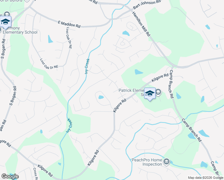 map of restaurants, bars, coffee shops, grocery stores, and more near 2623 Silver Dust Drive in Buford