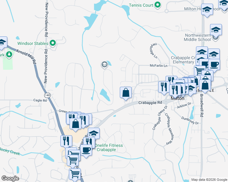 map of restaurants, bars, coffee shops, grocery stores, and more near 12740 Morningpark Circle in Alpharetta