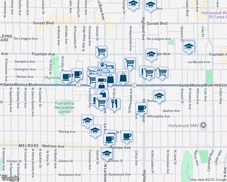 map of restaurants, bars, coffee shops, grocery stores, and more near in Los Angeles