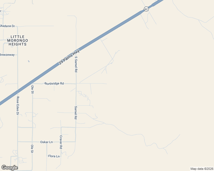 map of restaurants, bars, coffee shops, grocery stores, and more near O Northridge Road in Morongo Valley
