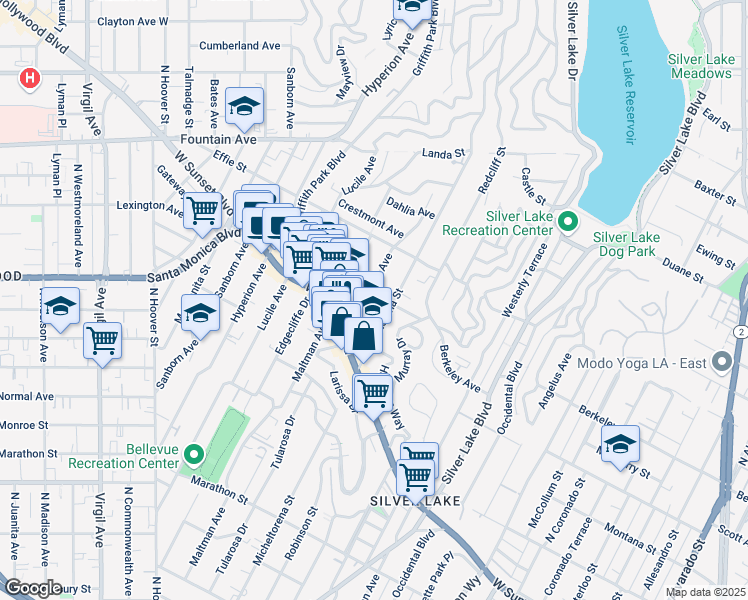 map of restaurants, bars, coffee shops, grocery stores, and more near 1606 Golden Gate Avenue in Los Angeles