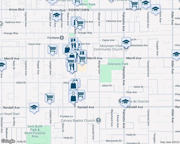 map of restaurants, bars, coffee shops, grocery stores, and more near 9020 Newport Avenue in Fontana
