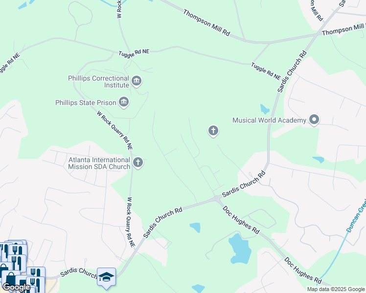 map of restaurants, bars, coffee shops, grocery stores, and more near 2842 Sedgeview Lane Northeast in Buford