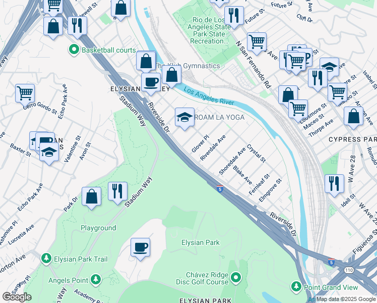map of restaurants, bars, coffee shops, grocery stores, and more near 2228 Dorris Place in Los Angeles