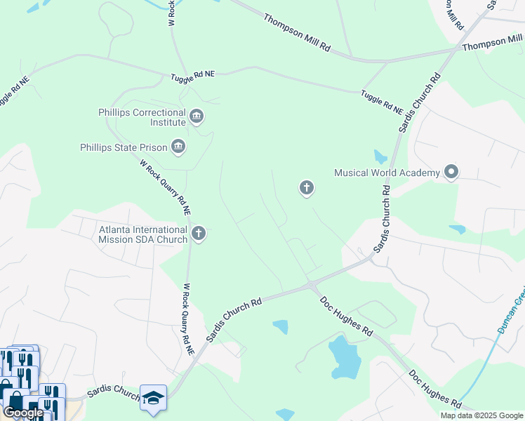 map of restaurants, bars, coffee shops, grocery stores, and more near 2842 Sedgeview Lane Northeast in Buford