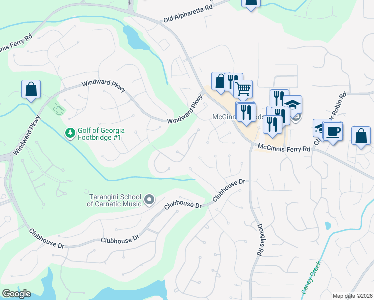 map of restaurants, bars, coffee shops, grocery stores, and more near 1150 Greatwood Manor in Alpharetta