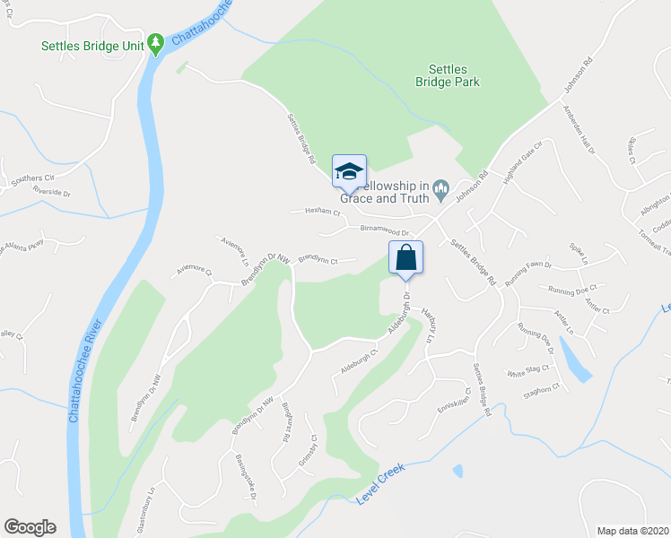 map of restaurants, bars, coffee shops, grocery stores, and more near 552 Brendlynn Court in Suwanee