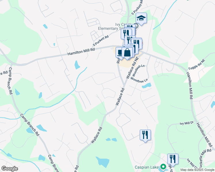 map of restaurants, bars, coffee shops, grocery stores, and more near 3168 Sag Harbor Court Northeast in Buford