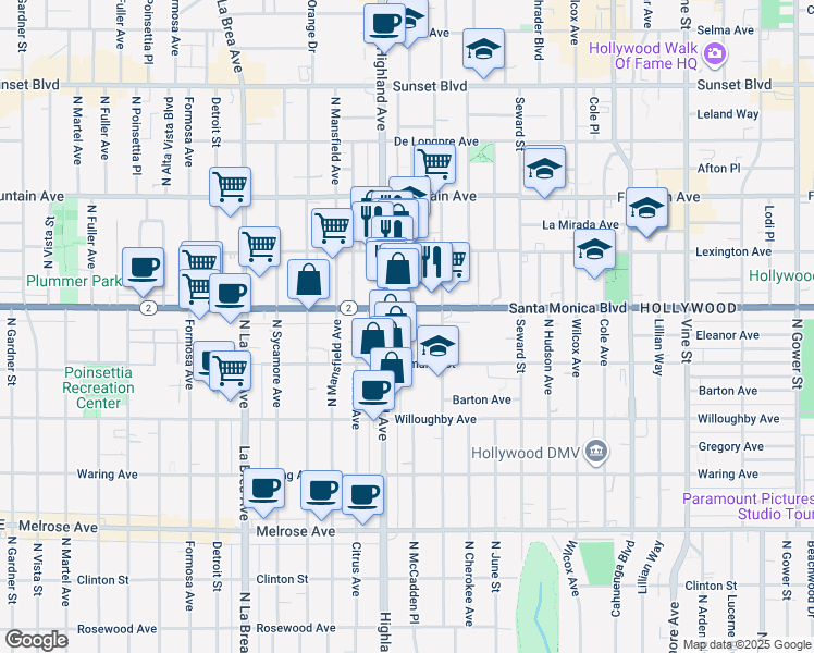 map of restaurants, bars, coffee shops, grocery stores, and more near in Los Angeles