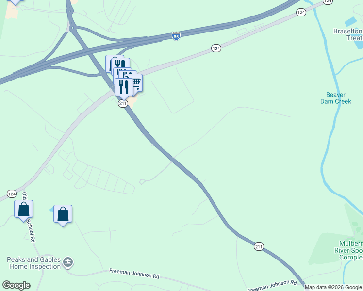 map of restaurants, bars, coffee shops, grocery stores, and more near 1018 Beaver Dam Road in Hoschton