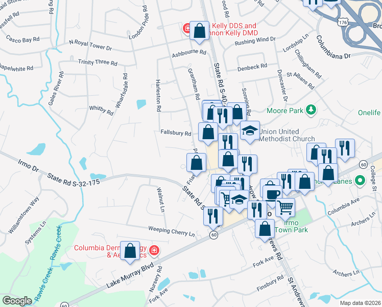 map of restaurants, bars, coffee shops, grocery stores, and more near 300 Friarsgate Court in Irmo
