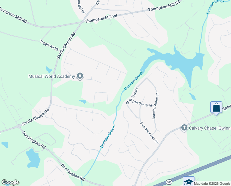 map of restaurants, bars, coffee shops, grocery stores, and more near 2988 Sardis Mill Trail in Buford