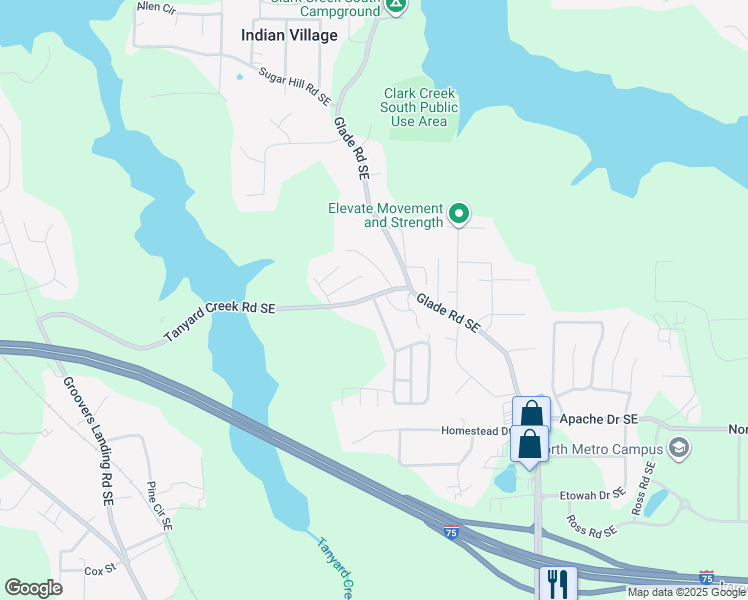 map of restaurants, bars, coffee shops, grocery stores, and more near 5082 Tanyard Creek Road Southeast in Acworth