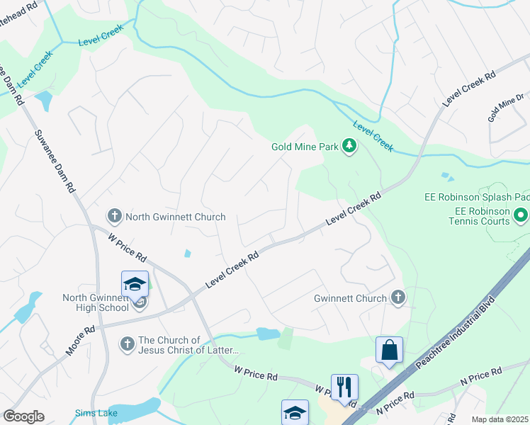 map of restaurants, bars, coffee shops, grocery stores, and more near 343 Ambrose Creek Drive in Buford
