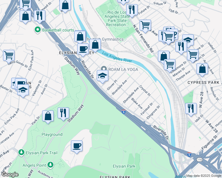map of restaurants, bars, coffee shops, grocery stores, and more near 2236 Glover Place in Los Angeles