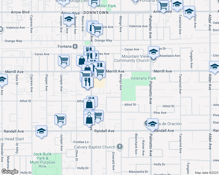 map of restaurants, bars, coffee shops, grocery stores, and more near 9020 Newport Avenue in Fontana