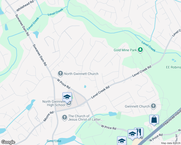 map of restaurants, bars, coffee shops, grocery stores, and more near 4990 Puritan Drive in Sugar Hill