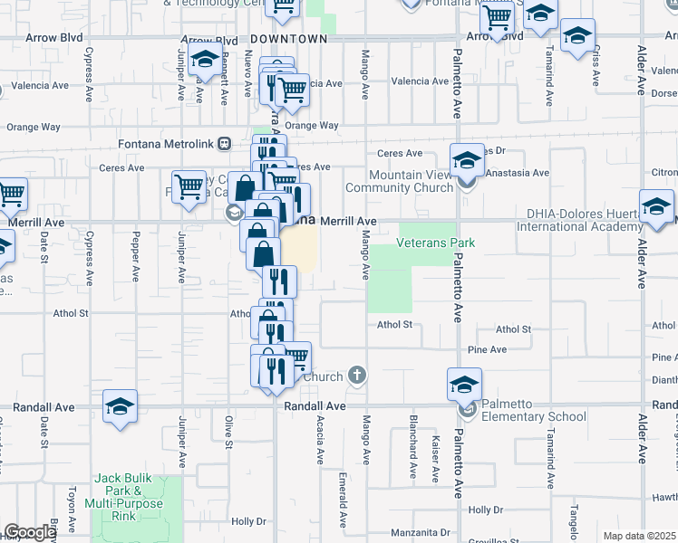 map of restaurants, bars, coffee shops, grocery stores, and more near 9030 Newport Avenue in Fontana