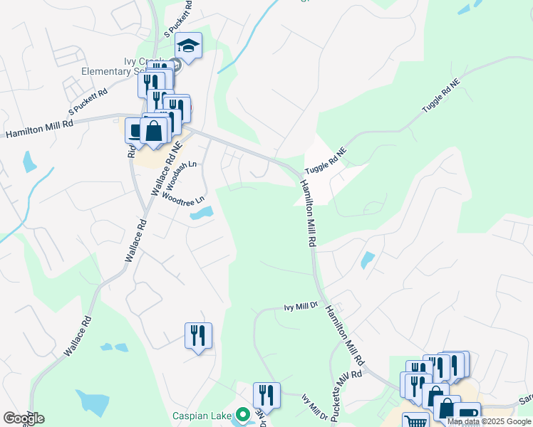map of restaurants, bars, coffee shops, grocery stores, and more near 3104 Hamilton Mill Road in Buford