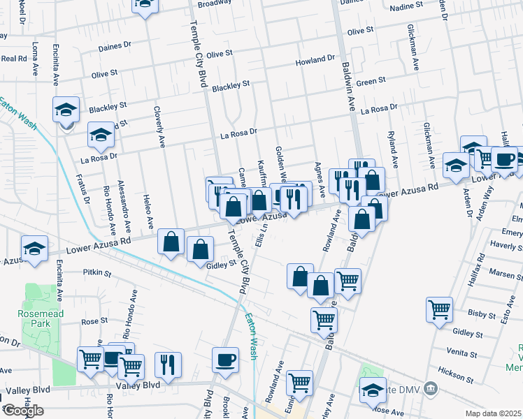 map of restaurants, bars, coffee shops, grocery stores, and more near 4822 Camellia Avenue in Temple City