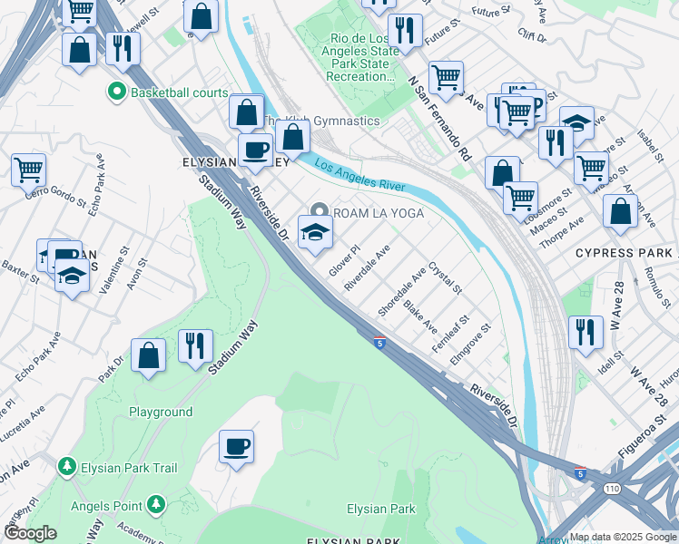 map of restaurants, bars, coffee shops, grocery stores, and more near 2236 Glover Place in Los Angeles