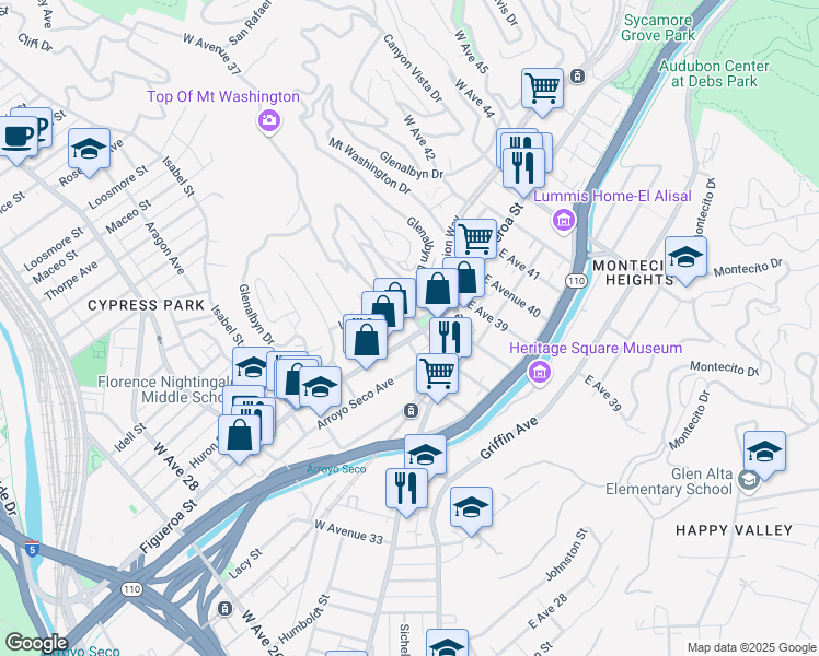 map of restaurants, bars, coffee shops, grocery stores, and more near 300 West Avenue 37 in Los Angeles