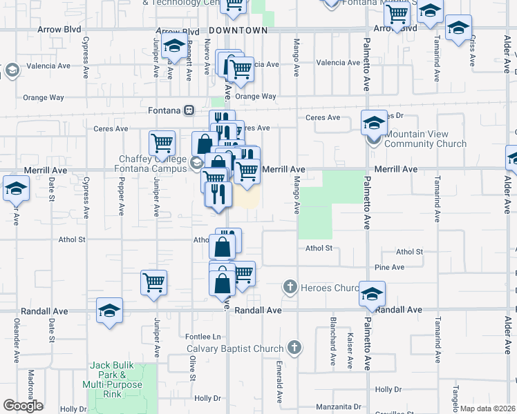 map of restaurants, bars, coffee shops, grocery stores, and more near 8997 Newport Avenue in Fontana