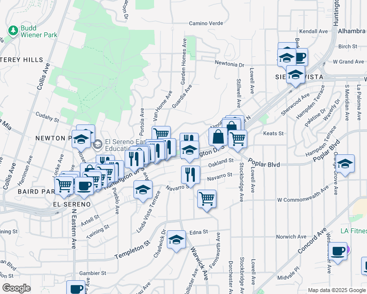 map of restaurants, bars, coffee shops, grocery stores, and more near 5172 Almont Street in Los Angeles