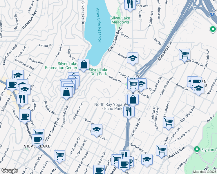 map of restaurants, bars, coffee shops, grocery stores, and more near 1827 Apex Avenue in Los Angeles