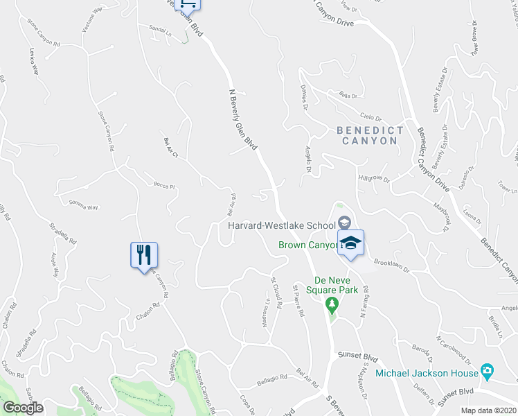 map of restaurants, bars, coffee shops, grocery stores, and more near 863 North Beverly Glen Boulevard in Los Angeles