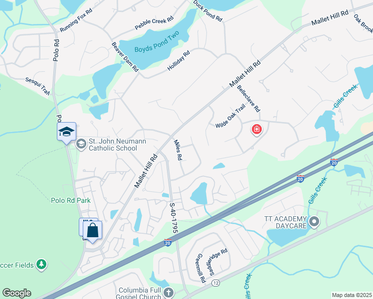 map of restaurants, bars, coffee shops, grocery stores, and more near 20 3 Bears Road in Columbia