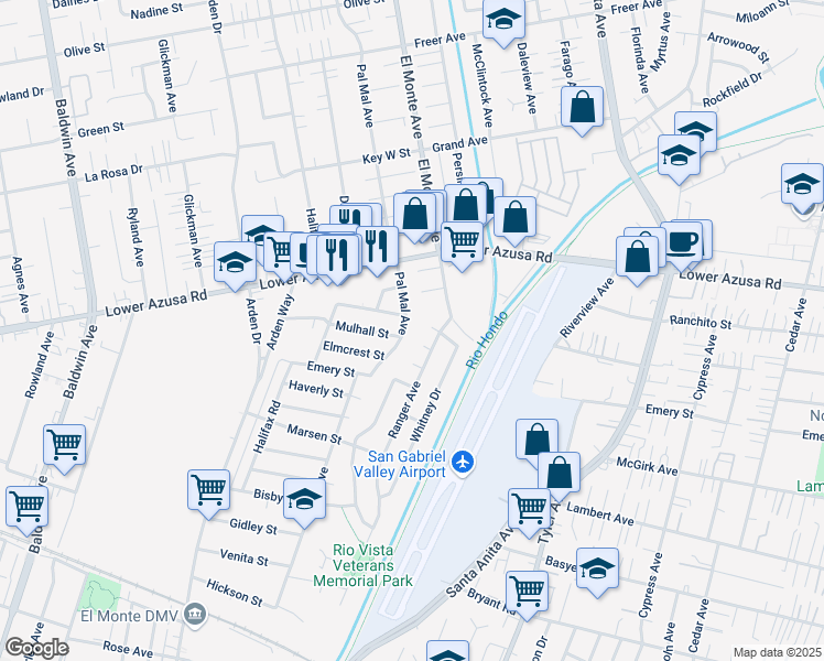 map of restaurants, bars, coffee shops, grocery stores, and more near 4708 Pal Mal Avenue in El Monte